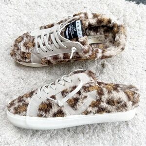 Vintage Havana Faux Leopard Mix Print Sherpa Slip On Backless Sneakers Size 9